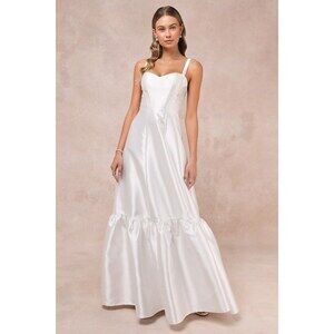 Luxurious Passion White Taffeta Bustier Tiered Maxi Dress